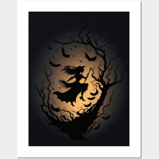 halloween witch silhouette Posters and Art